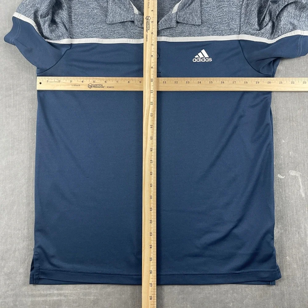 Adidas Mens M Navy Blue Polo Shirt Colorblock Heathered Short Sleeve Golf